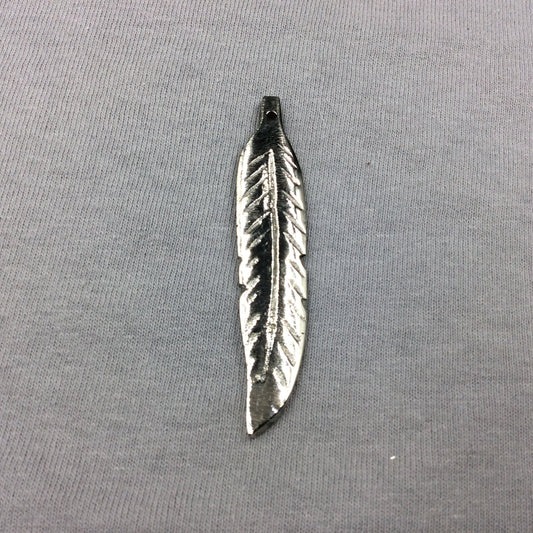 Large Silver-Plated Copper Long Pointed Leaf/Feather Shaped Pendant Style B - Measuring 13mm x 58mm - Sold Individually, Selected at Random