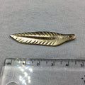 Large Gold-Plated Copper Long Pointed Leaf/Feather Shaped Pendant Style D - Measuring 12mm x 45mm - Sold Individually, Chosen at Random
