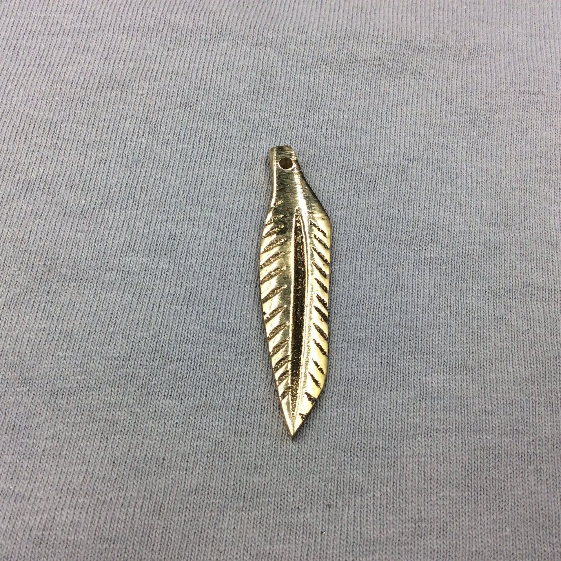 Large Gold-Plated Copper Long Pointed Leaf/Feather Shaped Pendant Style D - Measuring 12mm x 45mm - Sold Individually, Chosen at Random