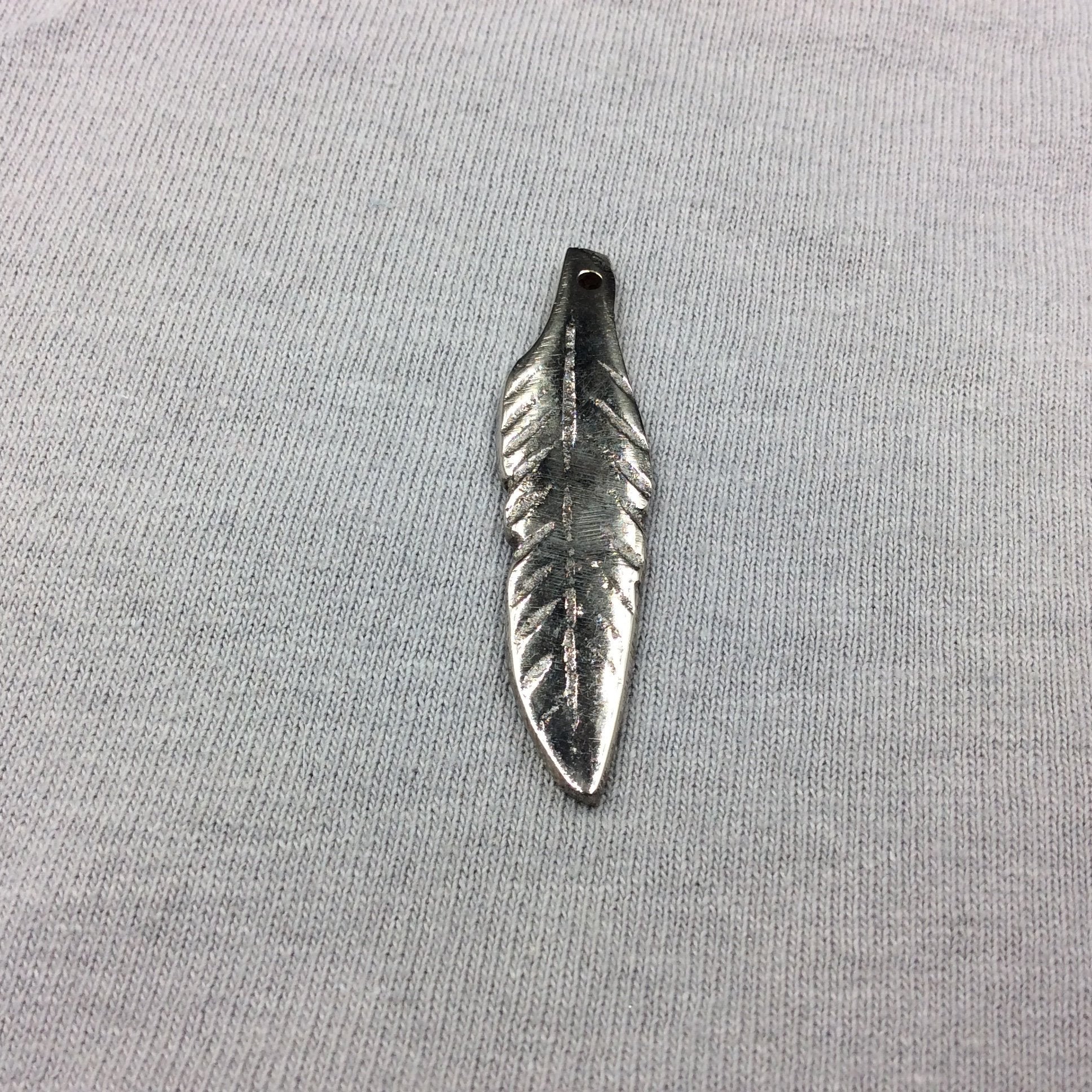 Large Silver-Plated Copper Long Pointed Leaf/Feather Shaped Pendant Style D - Measuring 12mm x 45mm - Sold Individually, Selected at Random