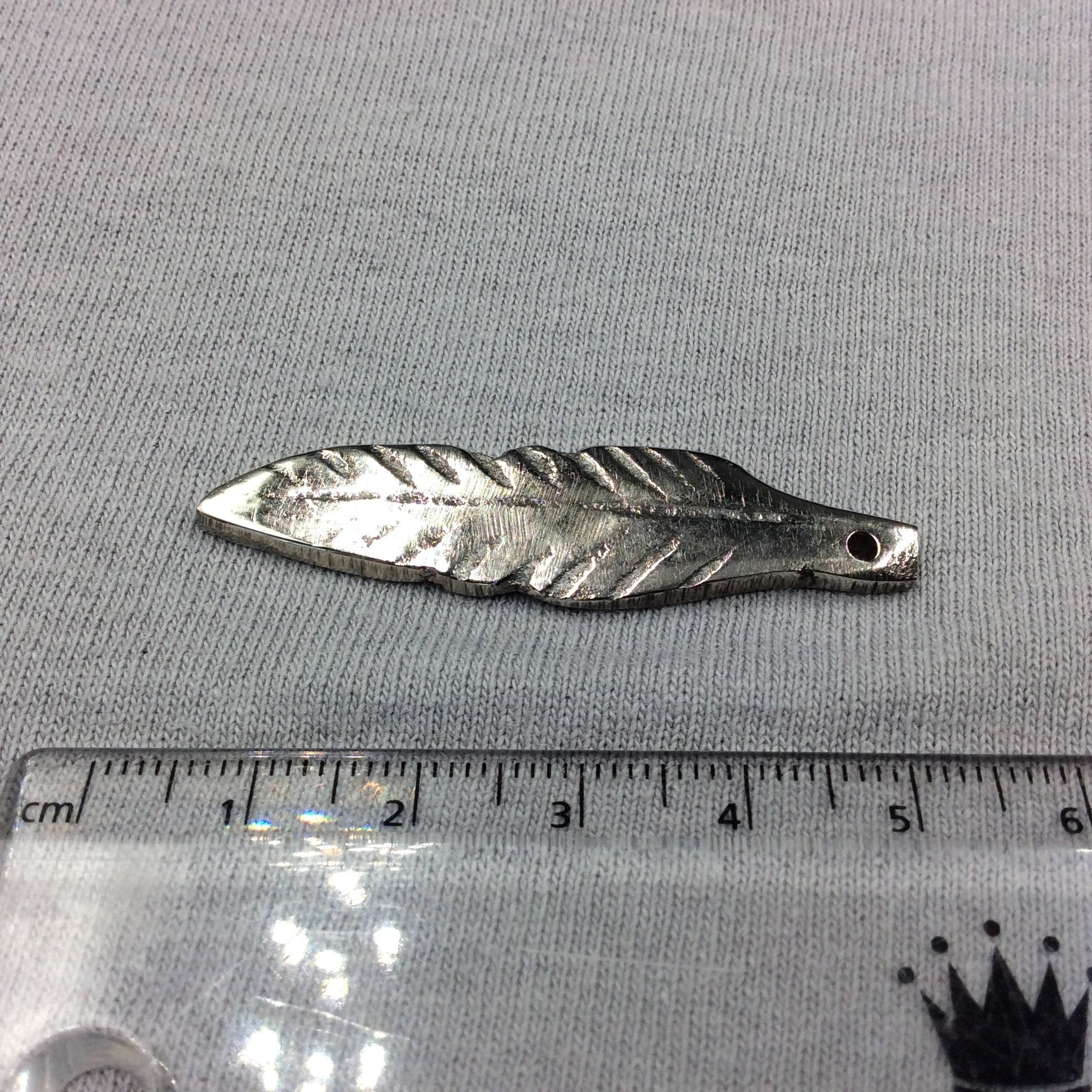 Large Silver-Plated Copper Long Pointed Leaf/Feather Shaped Pendant Style D - Measuring 12mm x 45mm - Sold Individually, Selected at Random