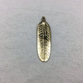 Large Gold-Plated Copper Long Rounded Leaf/Feather Shaped Pendant Style C - Measuring 18mm x 65mm - Sold Individually, Chosen at Random