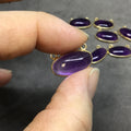 Gold Plated Copper Smooth Natural Amethyst Flat Back Oval Shaped Bezel Pendant with Two Top Rings - Measuring 18mm x 9mm - Individually Sold
