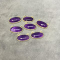 Gold Plated Copper Smooth Natural Amethyst Flat Back Oval Shaped Bezel Pendant with Two Top Rings - Measuring 18mm x 9mm - Individually Sold