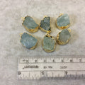 Gold Finish Large Raw Nugget Genuine Aquamarine Wavy Bezel Pendant - ~ 18mm - 22mm Long - Sold Individually, Selected Randomly