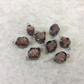 Gunmetal Finish Small Raw Nugget Genuine Hessonite Garnet Wavy Bezel Connector  ~ 12mm - 16mm Long - Sold Individually, Selected Randomly