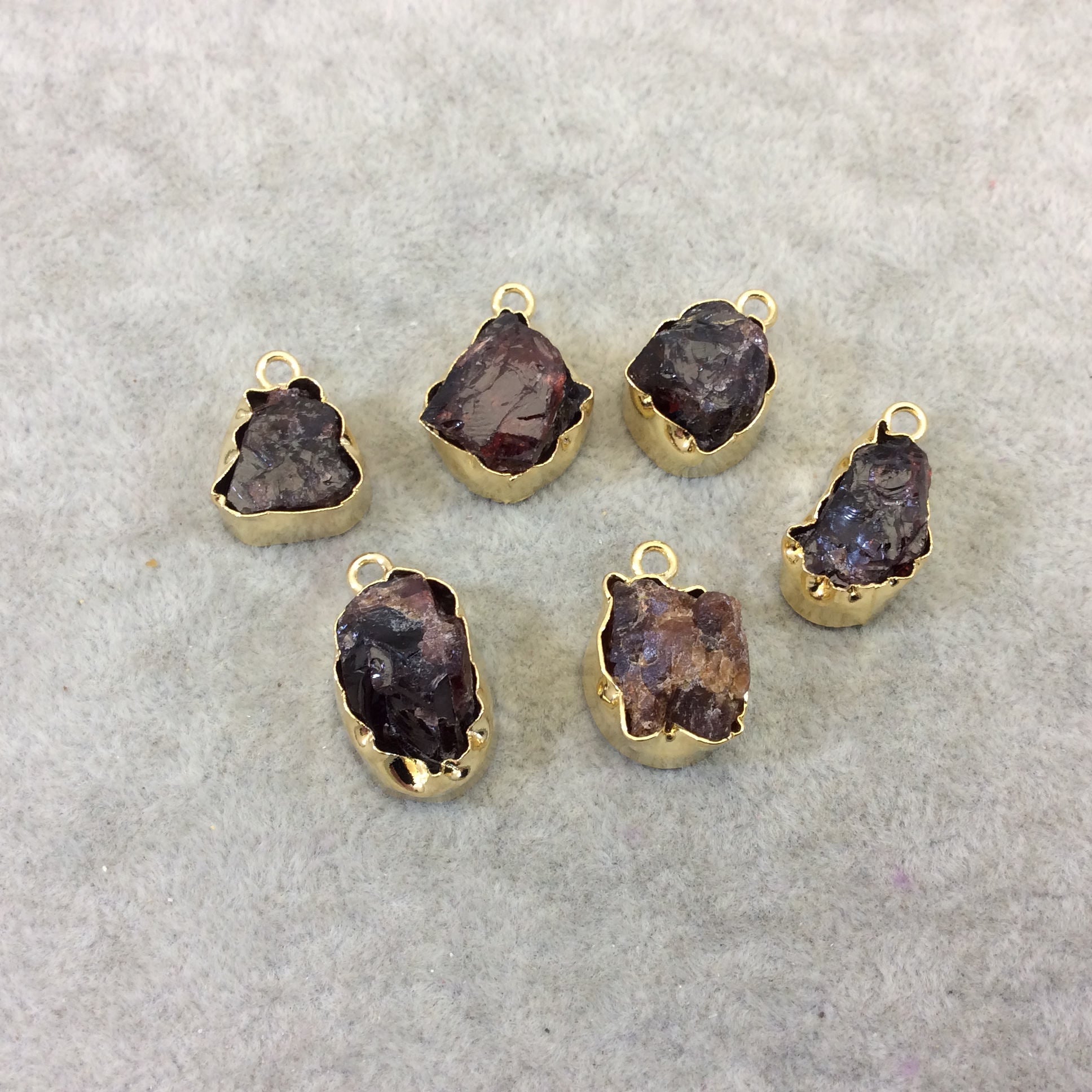 Gold Finish Medium Raw Nugget Genuine Garnet Wavy Bezel Pendant - ~ 16mm - 20mm Long - Sold Individually, Selected Randomly