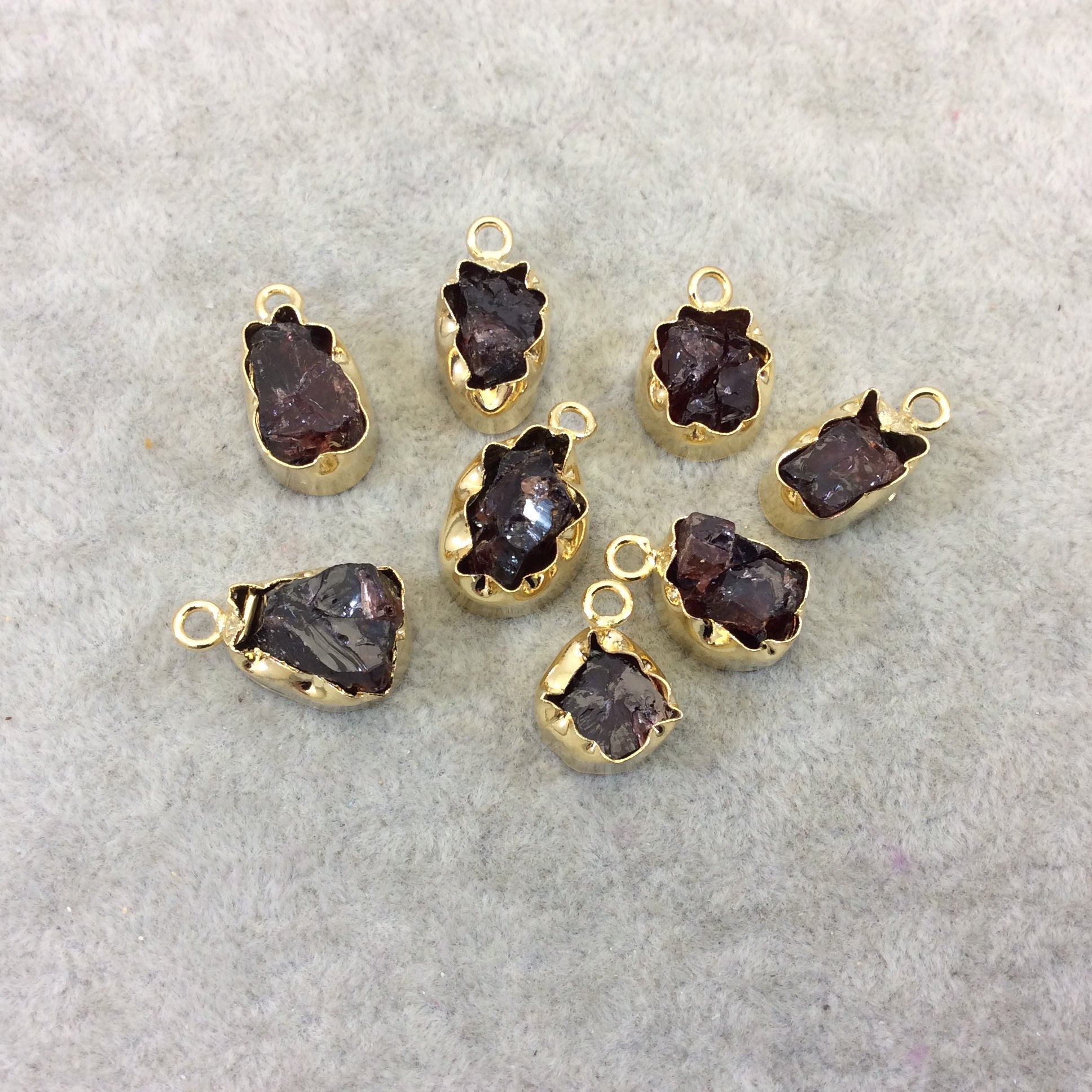 Gold Finish Small Raw Nugget Genuine Garnet Wavy Bezel Pendant - ~ 12mm - 16mm Long - Sold Individually, Selected Randomly