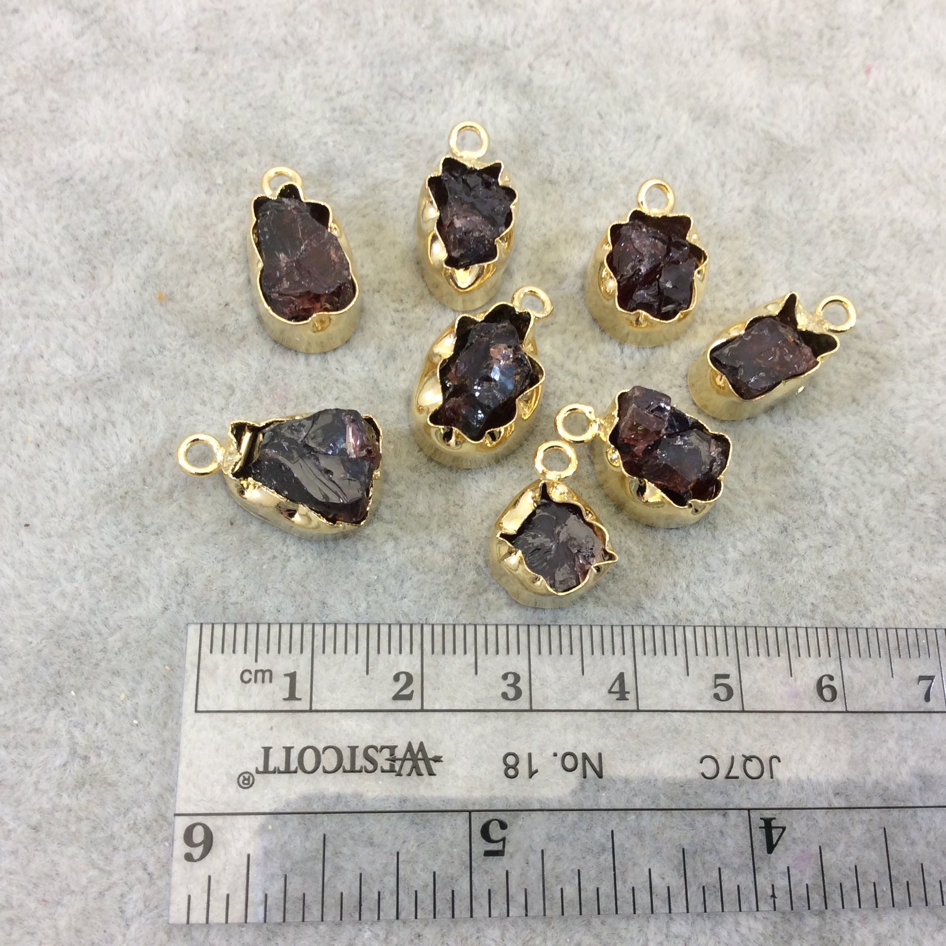 Gold Finish Small Raw Nugget Genuine Garnet Wavy Bezel Pendant - ~ 12mm - 16mm Long - Sold Individually, Selected Randomly