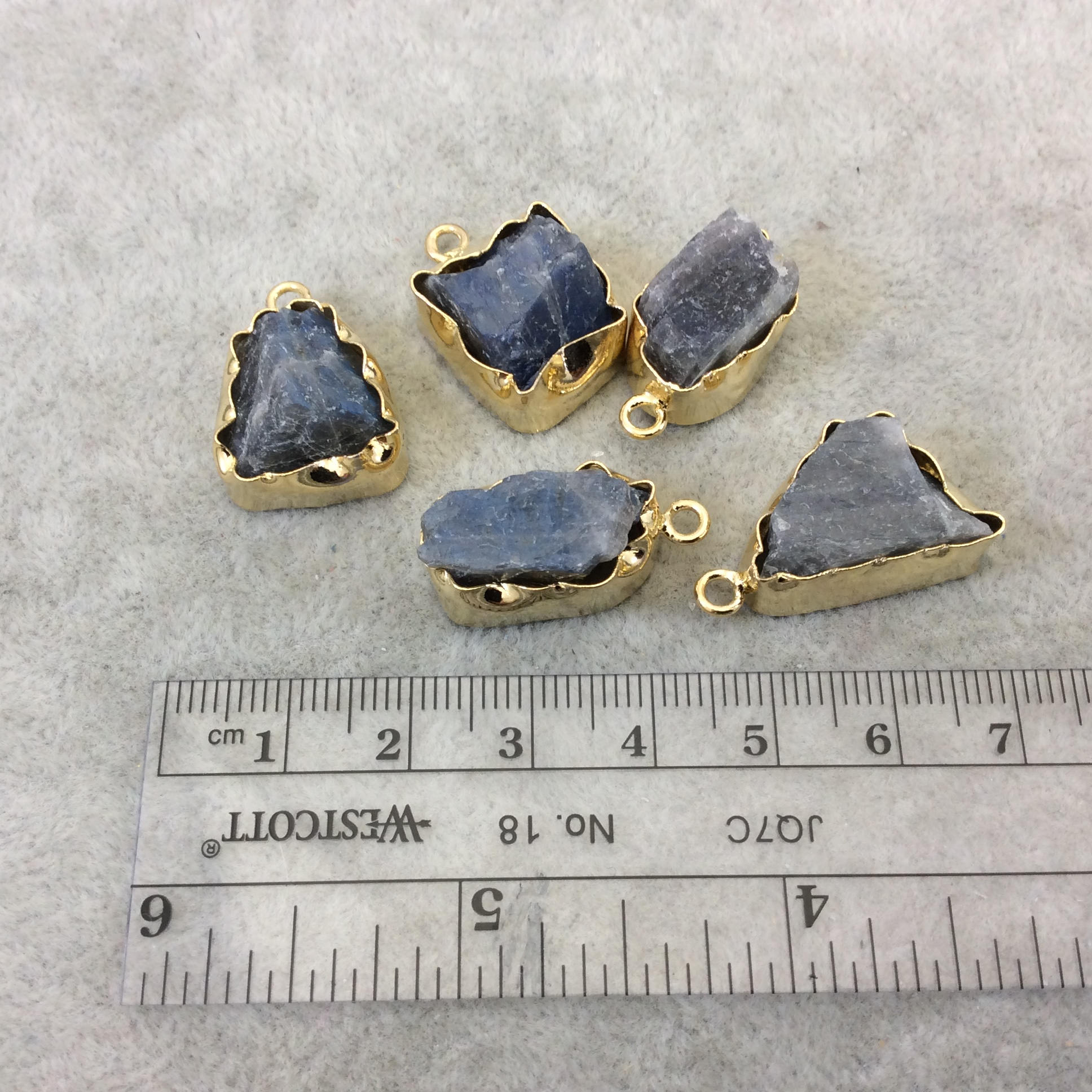 Gold Finish Medium Raw Nugget Genuine Labradorite Wavy Bezel Pendant - ~ 16mm - 20mm Long - Sold Individually, Selected Randomly