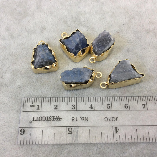 Gold Finish Medium Raw Nugget Genuine Labradorite Wavy Bezel Pendant - ~ 16mm - 20mm Long - Sold Individually, Selected Randomly