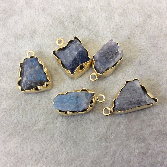 Gold Finish Medium Raw Nugget Genuine Labradorite Wavy Bezel Pendant - ~ 16mm - 20mm Long - Sold Individually, Selected Randomly