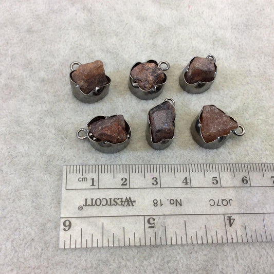 Gunmetal Finish Small Raw Nugget Genuine Hessonite Garnet Wavy Bezel Pendant  ~ 12mm - 16mm Long - Sold Individually, Selected Randomly