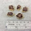 Gold Finish Medium Raw Nugget Genuine Hessonite Garnet Wavy Bezel Connector - ~ 16mm - 20mm Long - Sold Individually, Selected Randomly