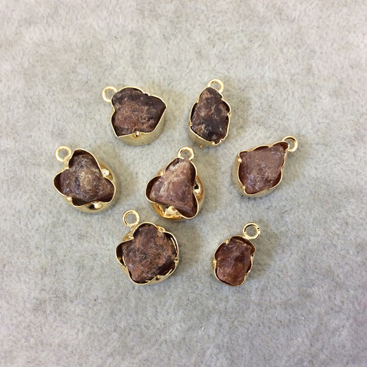 Gold Finish Small Raw Nugget Genuine Hessonite Garnet Wavy Bezel Pendant - ~ 12mm - 16mm Long - Sold Individually, Selected Randomly