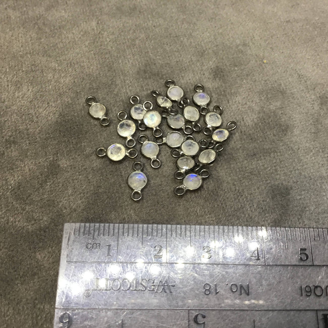 BULK PACK of Six (6) Gunmetal Sterling Silver Pointed/Cut Stone Faceted Round/Coin Shaped Moonstone Bezel Connectors - Measuring 4mm x 4mm