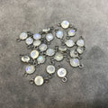 BULK PACK of Six (6) Gunmetal Sterling Silver Pointed/Cut Stone Faceted Round/Coin Shaped Moonstone Bezel Connectors - Measuring 5mm x 5mm