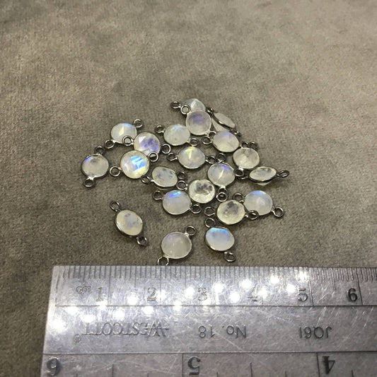 BULK PACK of Six (6) Gunmetal Sterling Silver Pointed/Cut Stone Faceted Round/Coin Shaped Moonstone Bezel Connectors - Measuring 6mm x 6mm