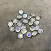 BULK PACK of Six (6) Gunmetal Sterling Silver Pointed/Cut Stone Faceted Round/Coin Shaped Moonstone Bezel Pendants - Measuring 6mm x 6mm