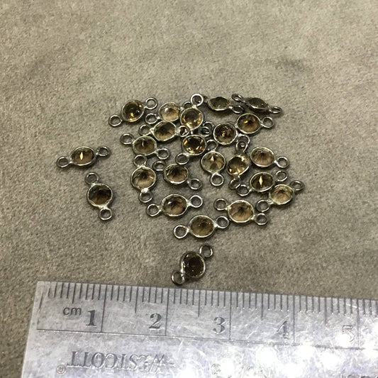 BULK PACK of Six (6) Gunmetal Sterling Silver Pointed/Cut Stone Faceted Round/Coin Shaped Smoky Quartz Bezel Connectors - Measuring 4 x 4mm