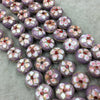 15mm Decorative Floral Lavender Round Pillow Shaped Metal/Enamel Cloisonné Beads - Sold by 15" Strands (Approx. 28 Beads Per Strand)