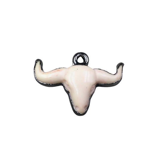 1.5" Gunmetal Plated Beige Acrylic Steer Skull Pendant - Measuring 36mm x 25mm Approx. - Available in Other Colors, See Related Items Link