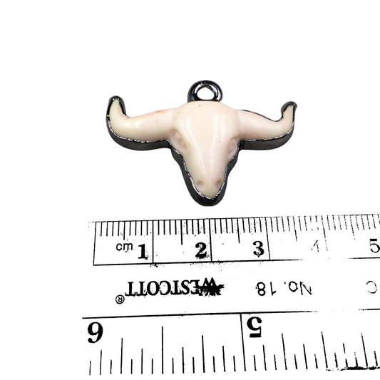 1.5" Gunmetal Plated Beige Acrylic Steer Skull Pendant - Measuring 36mm x 25mm Approx. - Available in Other Colors, See Related Items Link