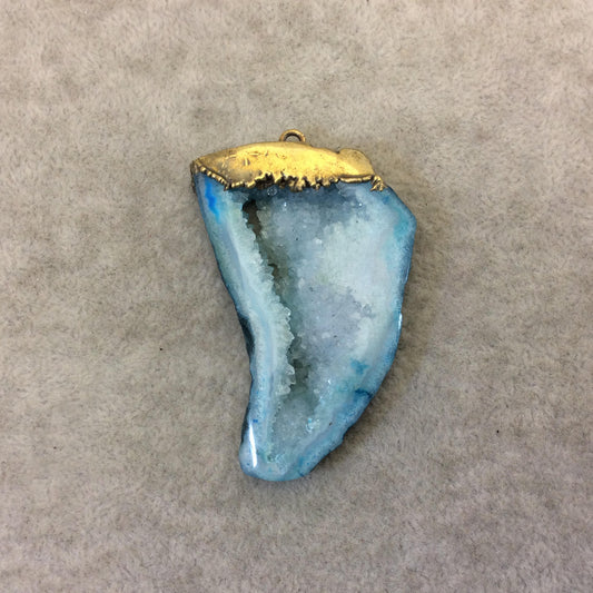OOAK Rustic Brass Electroplated Aqua/Pale Aqua Druzy Solar Quartz Freeform Focal Pendant "SQP-10" -  Measuring 35mm x 50mm Approximately