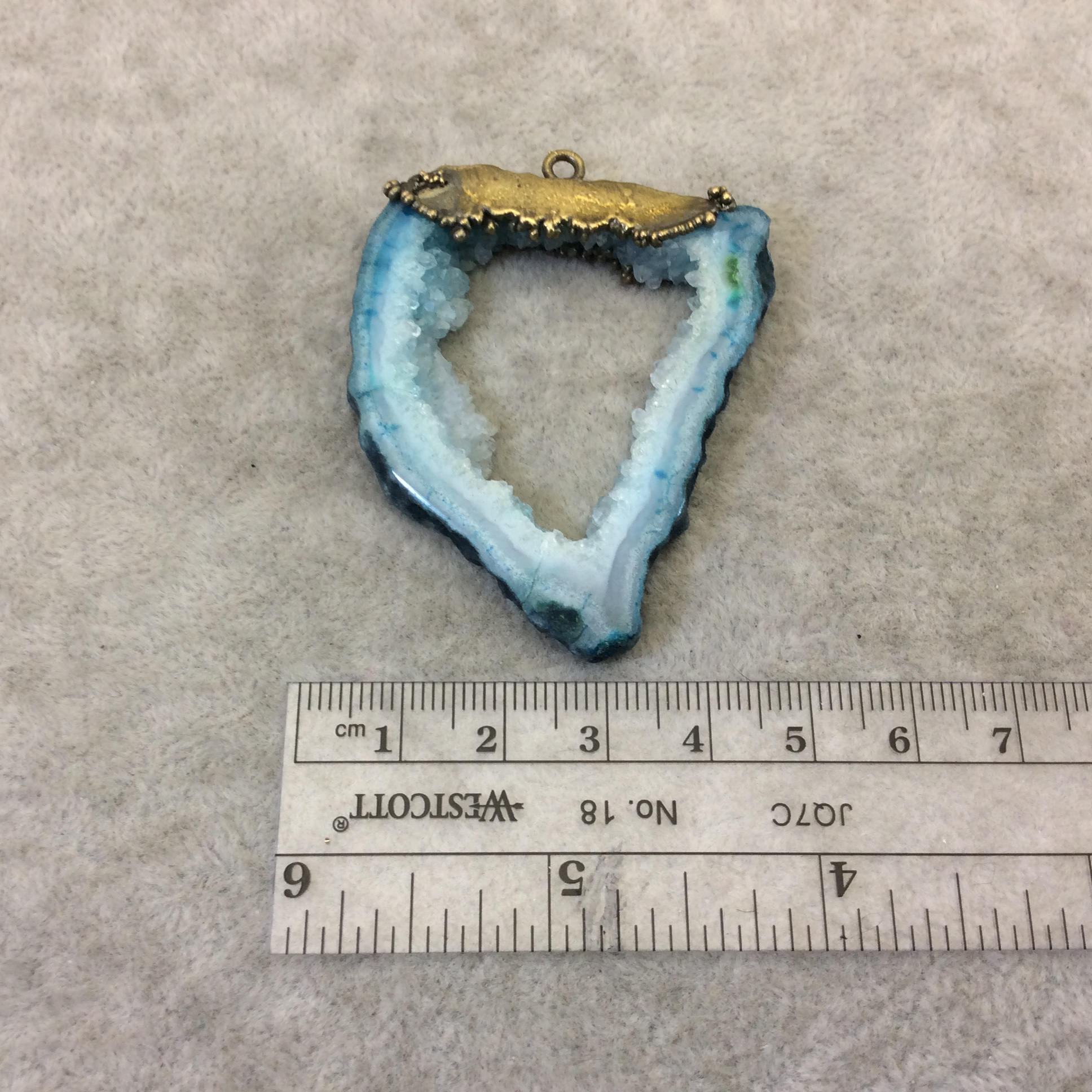 OOAK Rustic Brass Electroplated Aqua/Pale Aqua Druzy Solar Quartz Freeform Focal Pendant "SQP-9" -  Measuring 40mm x 45mm Approximately