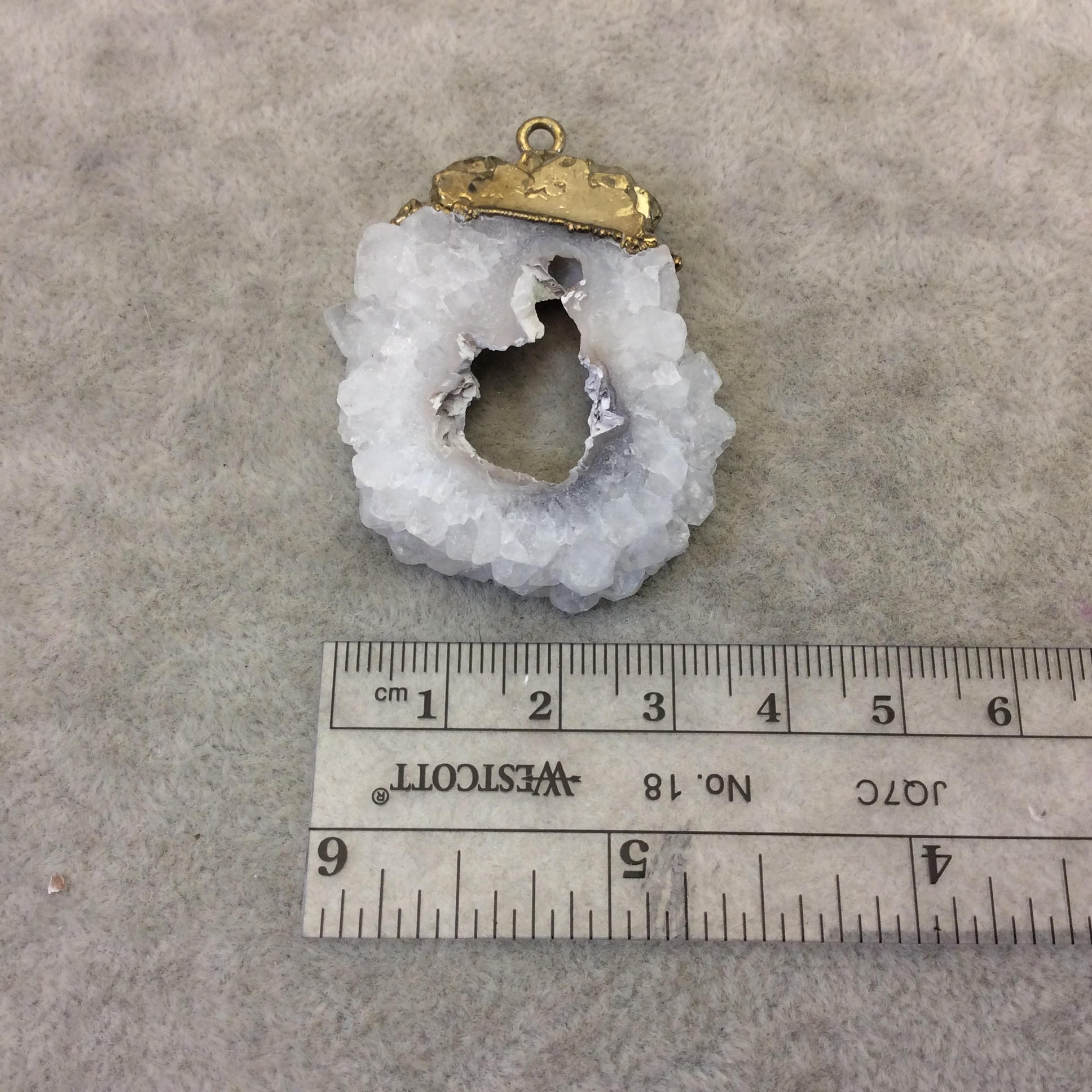 OOAK Rustic Brass Electroplated White/Green Druzy Solar Quartz Freeform Focal Pendant "SQP-3"- Measuring 38mm x 40mm Approximately