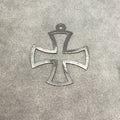 35mm x 35mm Gunmetal Plated Copper Open Maltese Cross Symbol Shaped Pendant Components - Sold in Packs of 10 Pieces (196-GM)