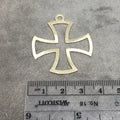 35mm x 35mm Gold Plated Copper Open Maltese Cross Symbol Shaped Pendant Components - Sold in Packs of 10 Pieces (196-GD)