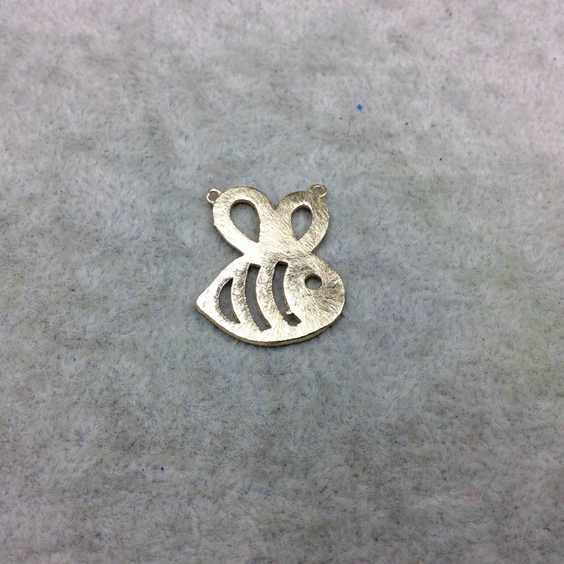 20mm x 25mm Gold Brushed Finish Bee Shaped Plated Copper Components with Two Rings - Sold in Pre-Counted Bulk Packs of 10 Pieces - (444-GD)
