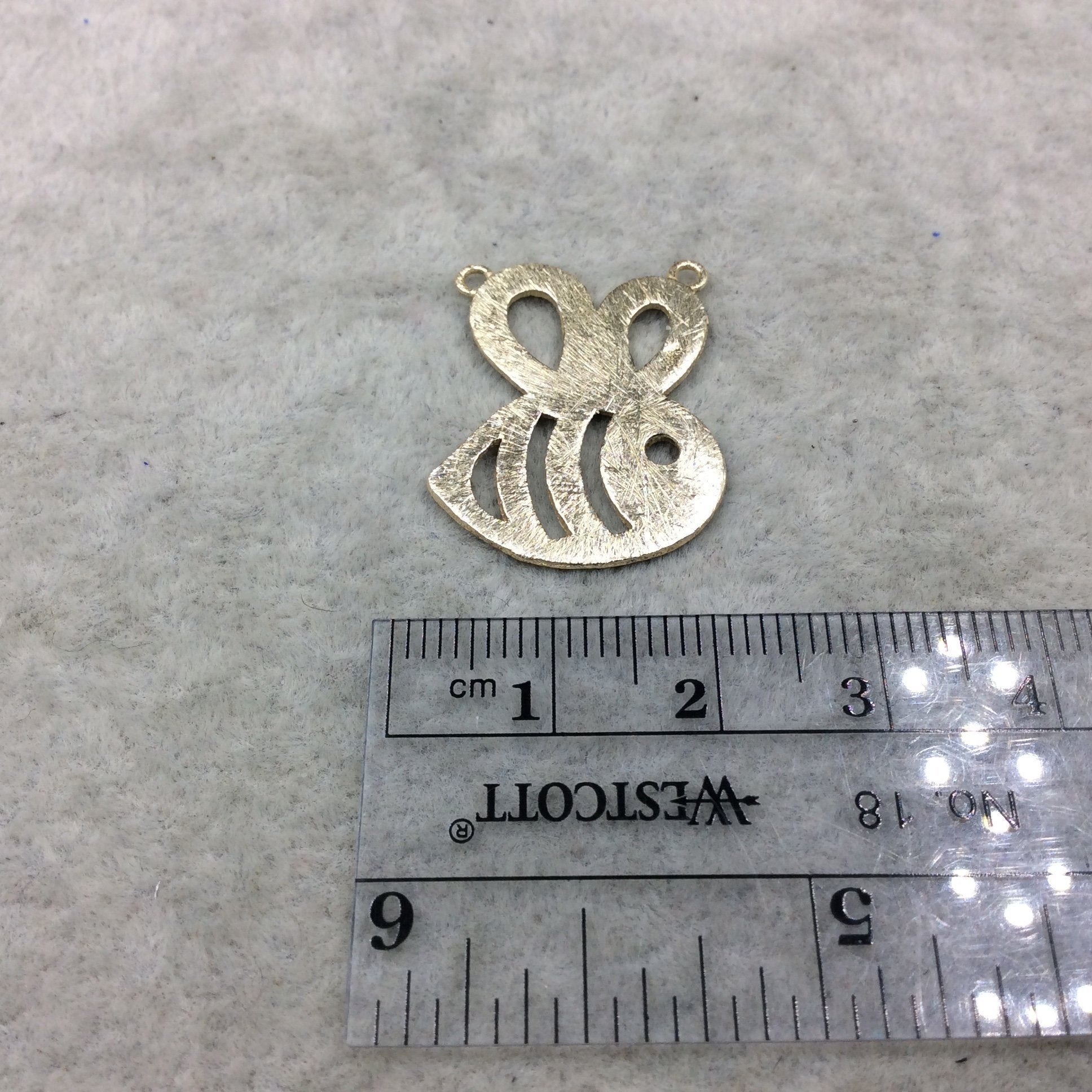 20mm x 25mm Gold Brushed Finish Bee Shaped Plated Copper Components with Two Rings - Sold in Pre-Counted Bulk Packs of 10 Pieces - (444-GD)