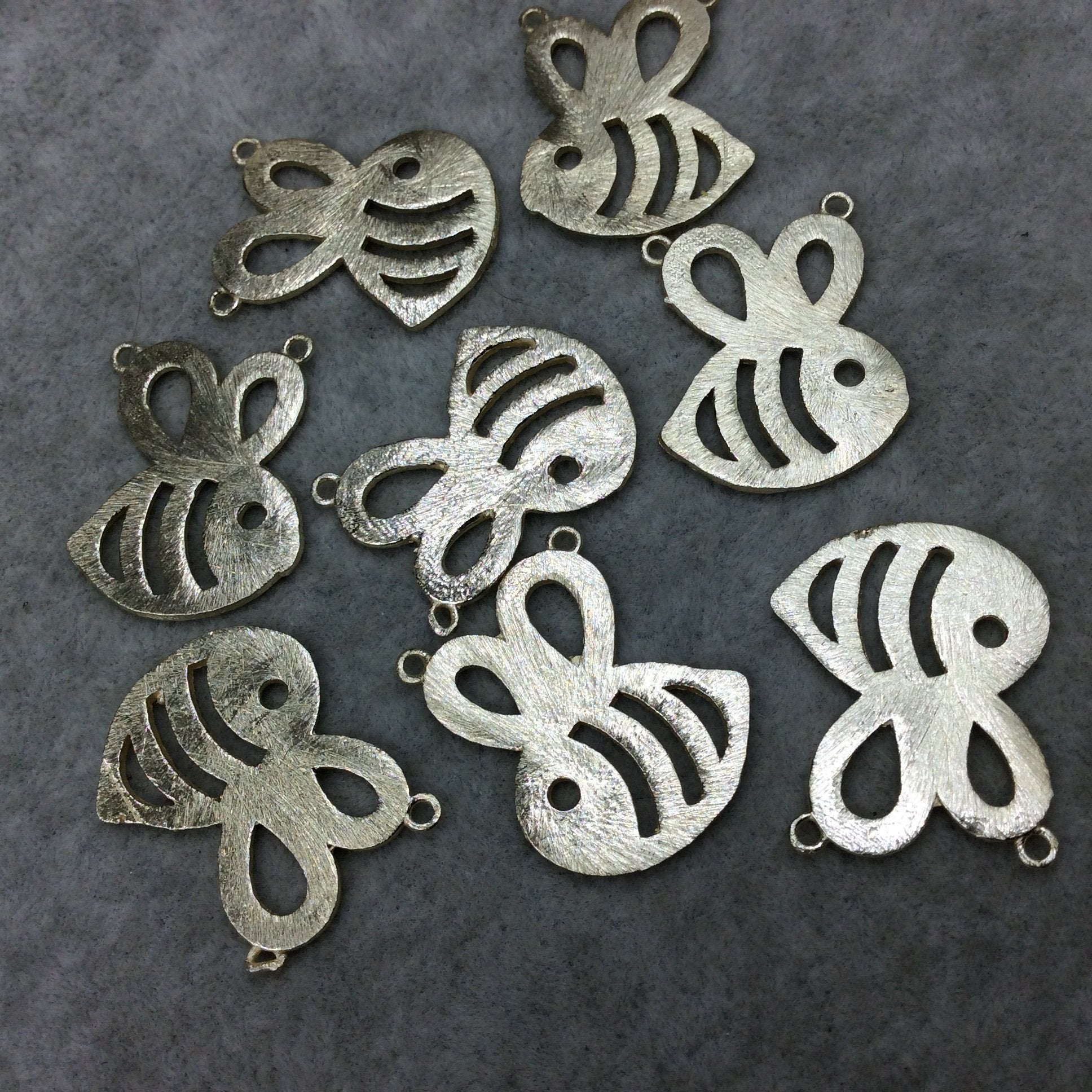 20mm x 25mm Gold Brushed Finish Bee Shaped Plated Copper Components with Two Rings - Sold in Pre-Counted Bulk Packs of 10 Pieces - (444-GD)