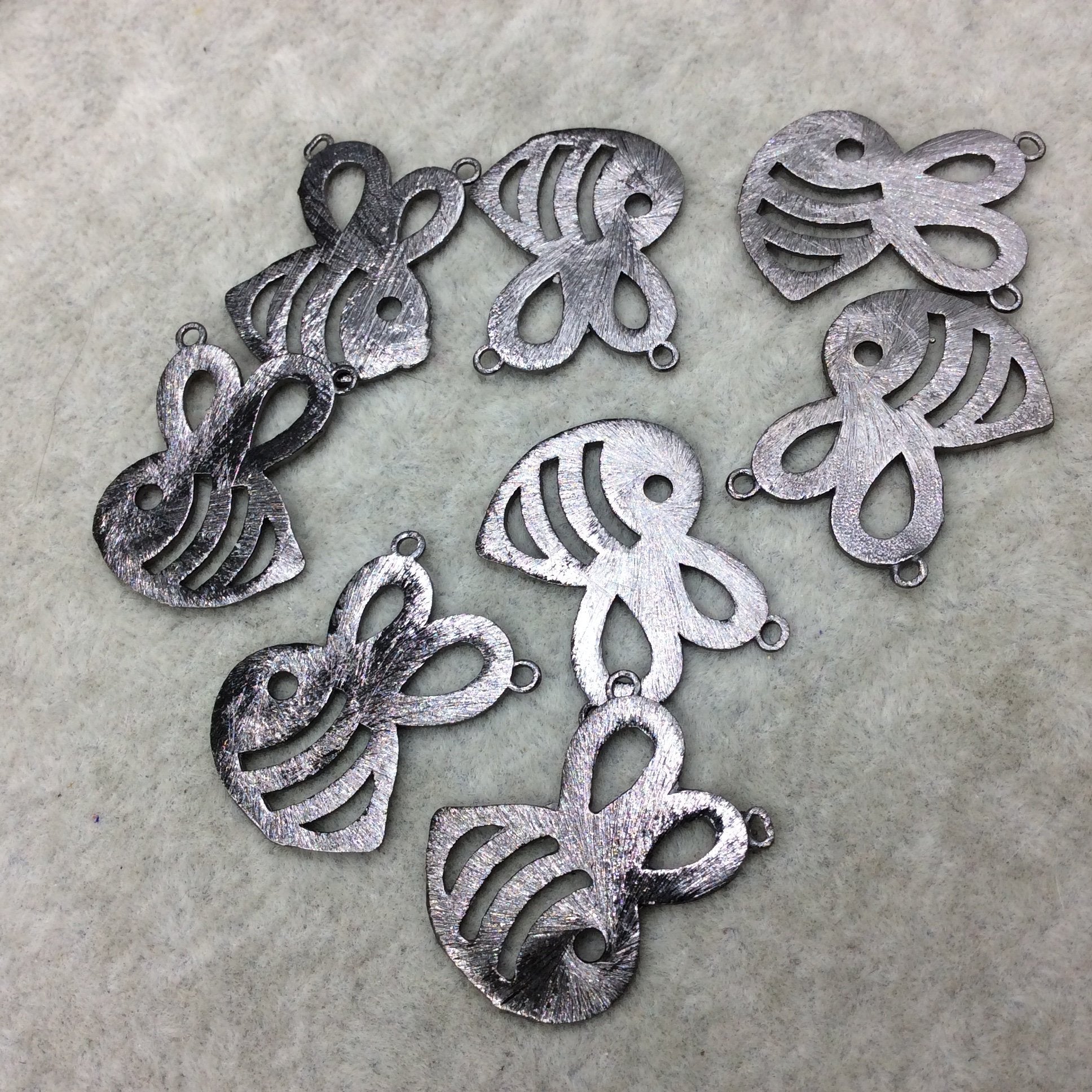 20mm x 25mm Gunmetal Brushed Finish Bee Shaped Plated Copper Components with 2 Rings - Sold in Pre-Counted Packs of 10 Pieces - (444-GM)