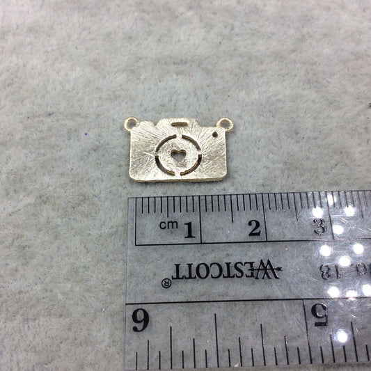 16mm x 12mm Gold Brushed Finish Camera Shaped Plated Copper Components with Two Rings - Sold in Pre-Counted Packs of 10 Pieces - (445-GD)