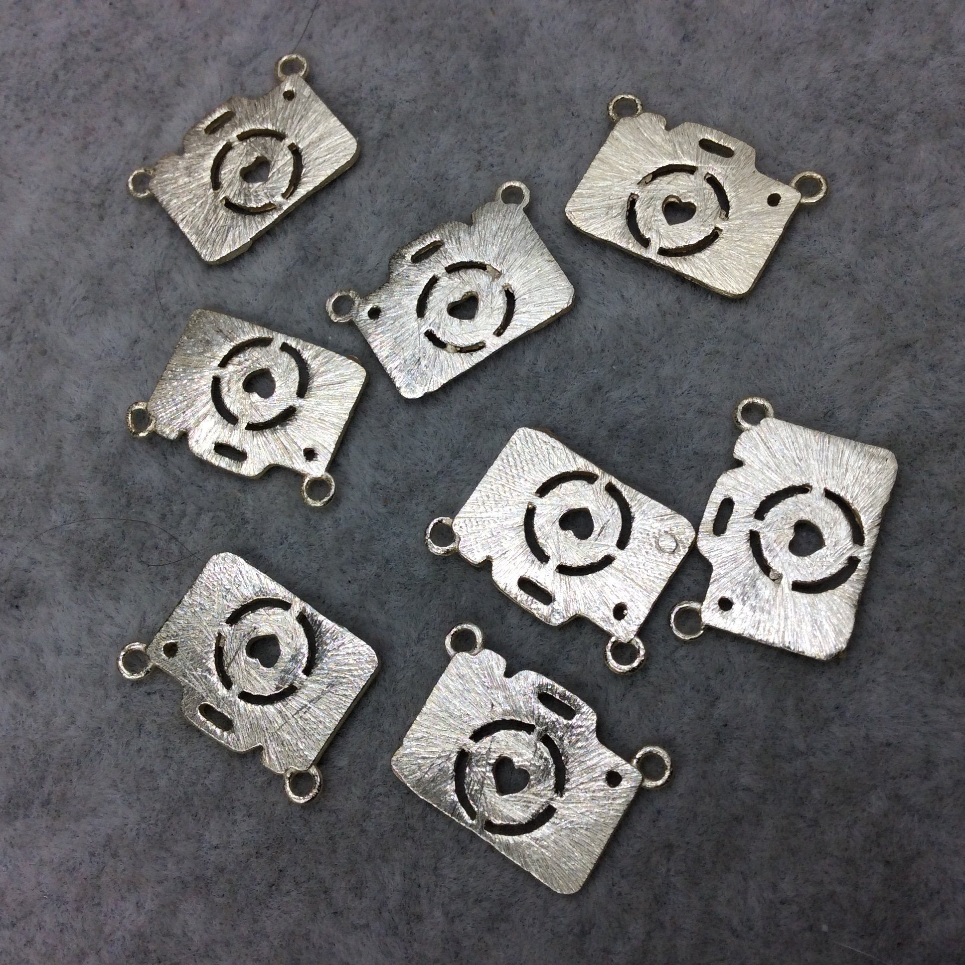 16mm x 12mm Gold Brushed Finish Camera Shaped Plated Copper Components with Two Rings - Sold in Pre-Counted Packs of 10 Pieces - (445-GD)