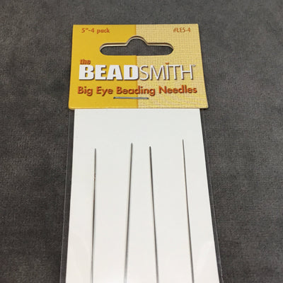Beadsmith Brand 5" Big Eye Beading Needles - Pack of Four (4) Flexible Large/Wide Eye Needles, Measuring 126mm Long - Fits .6mm+ Holes!