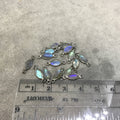 BULK PACK of Six (6) Gunmetal Sterling Silver Pointed/Cut Stone Faceted Marquise Shaped Labradorite Bezel Connectors - Measuring 4mm x 8mm