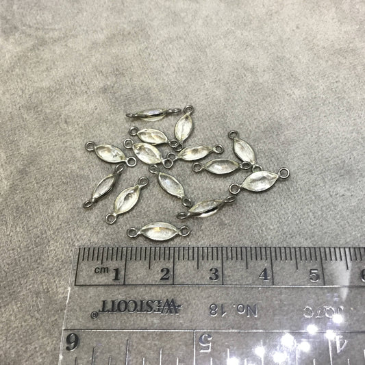 BULK PACK of Six (6) Gunmetal Sterling Silver Pointed/Cut Stone Faceted Marquise Shaped Clear Quartz Bezel Connectors - Measuring 4 x 8mm
