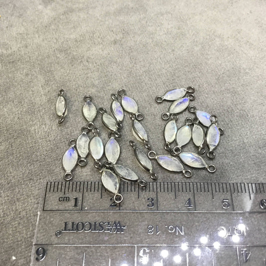 BULK PACK of Six (6) Gunmetal Sterling Silver Pointed/Cut Stone Faceted Marquise Shaped Moonstone Bezel Connectors - Measuring 4mm x 8mm