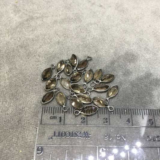 BULK PACK of Six (6) Gunmetal Sterling Silver Pointed/Cut Stone Faceted Marquise Shaped Smoky Quartz Bezel Pendants - Measuring 4mm x 8mm