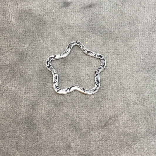 23mm x 23mm Silver Textured Finish Open Star Shaped Plated Copper Components - Sold in Pre-Counted Bulk Packs of 10 Pieces - (456-SV)