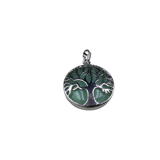 1" Silver Plated Copper Cut Out Tree Focal Bezel Pendant with Aventurine - Measures 26mm x 26mm - Sold Per Each, Chosen at Random