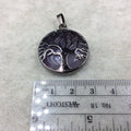 1" Gunmetal Plated Copper Cut Out Tree Focal Bezel Pendant with Amethyst  Stone - Measures 26mm x 26mm - Sold Individually, Chosen at Random