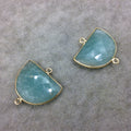 Gold Plated Natural Amazonite Faceted Half-Moon Shaped Copper Bezel Pendant/Connector - Measures 25mm x 20mm - Sold Individually, Random