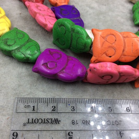 20mm x 30mm Dyed Multicolor Howlite Perching Owl Shaped Beads - Sold by 15.25" Strands (Approx. 14 Beads) - Quality Gemstone