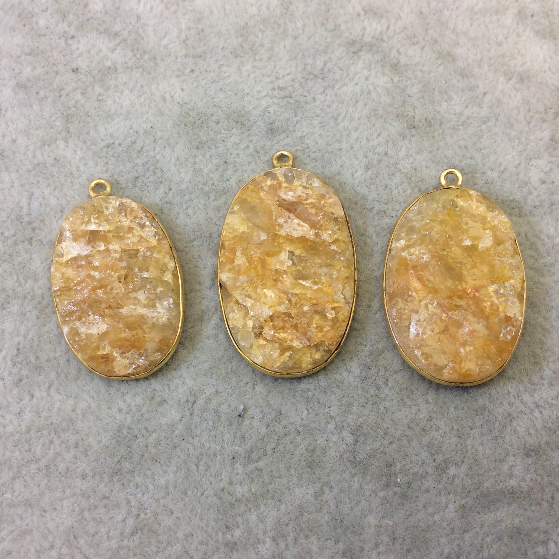 Jeweler's Lot Gold Plated Natural Raw Citrine - Three Flat Back Free Form Copper Bezel Pendants "RCT10" - 27mm x 33m Long - Sold As Shown!