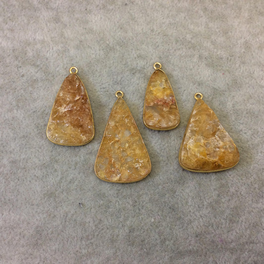 Jeweler's Lot Gold Plated Natural Raw Citrine - Four Flat Back Free Form Copper Bezel Pendants "RCT05" - 27mm-35mm Long - Sold As Shown!